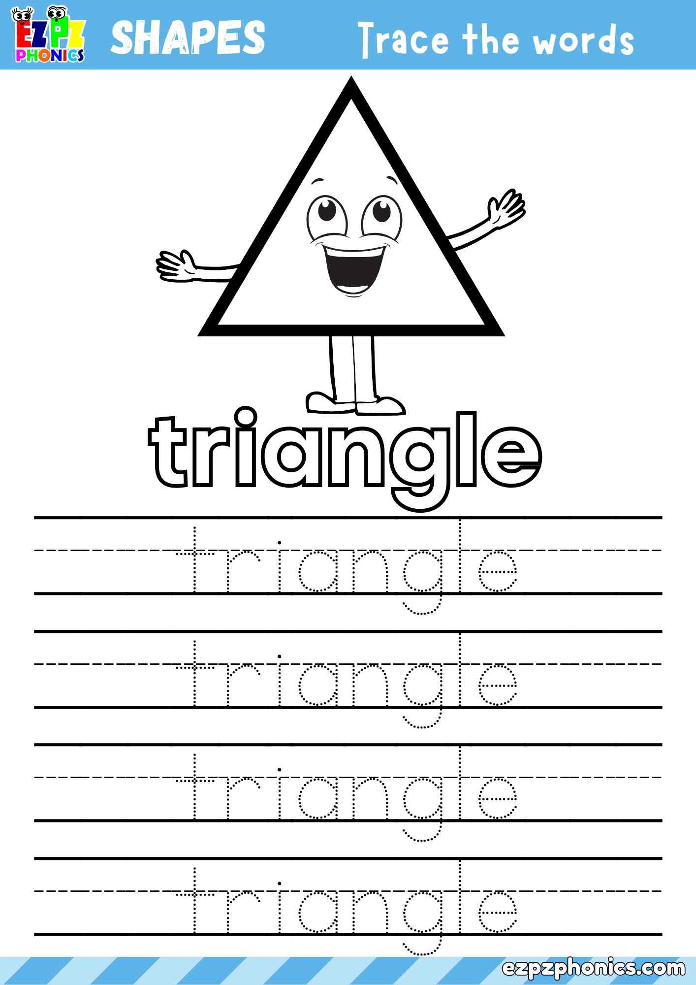 Triangle Shape - Coloring and Word Tracing Activity (Free PDF Download)